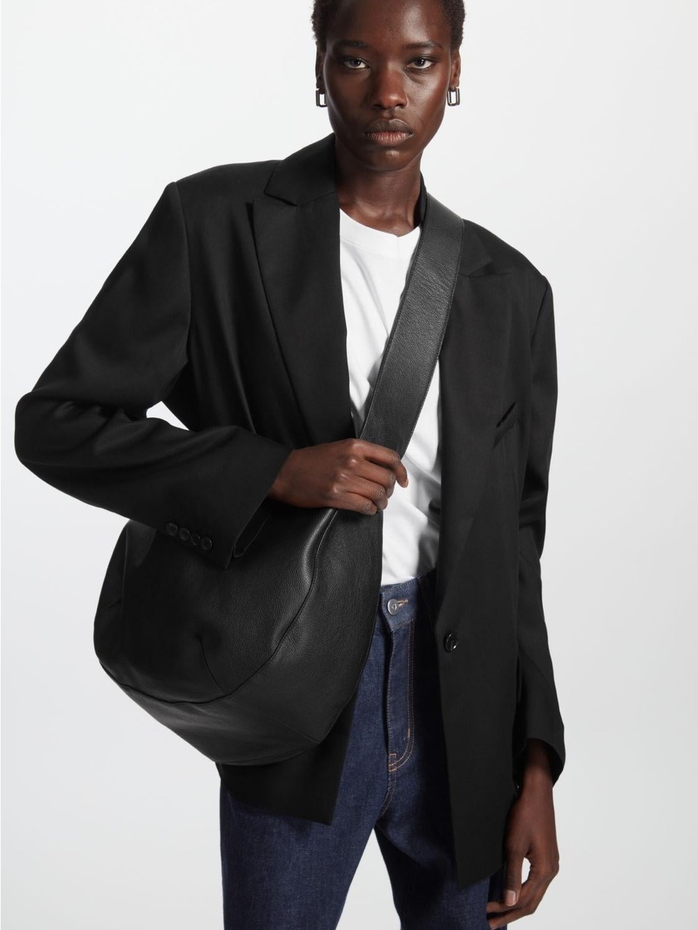 COS Black Curved Leather Shoulder Bag